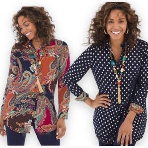 Chico's Reversible Paisley/Polka Dot Button Down Blouse Size Small/4 Petite